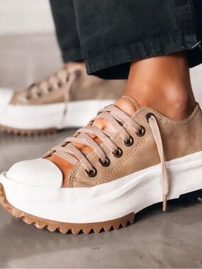 Platform Low-Top Sneaker in Taupe
